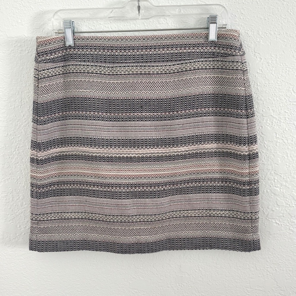 Ann Taylor LOFT Tweed Mini Skirt Woven Stripes Women's Size 8 Fully Lined Boho